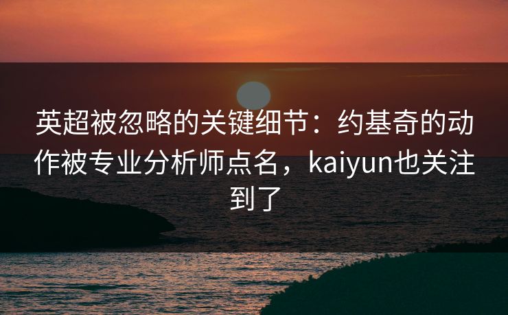 英超被忽略的关键细节：约基奇的动作被专业分析师点名，kaiyun也关注到了